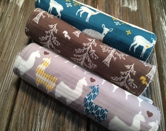 ORGANIC Burp Cloths ~ Deer//Llama//Trees//Nature//Geometric//Woodland