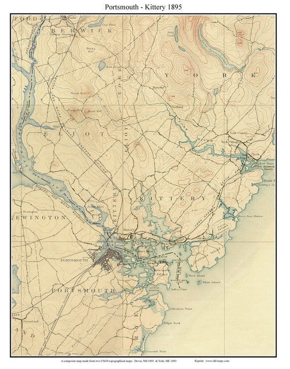 Portsmouth Kittery 1895 Old Topographic Map USGS Custom