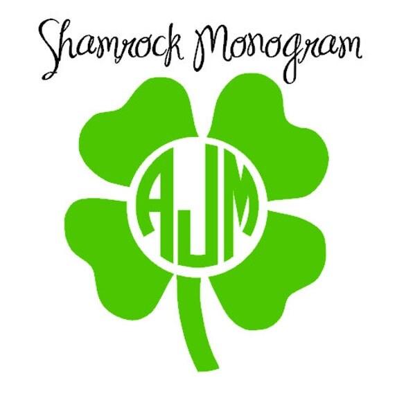 Shamrock Monogram Decal Four Leaf Clover Monogram Decal