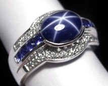 Blue star sapphire wedding ring