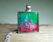 Green Red Pendant Necklace red green Jewelry Resin Jewelry Inspirational Jewelry Red Green Square Pendant Holiday colors