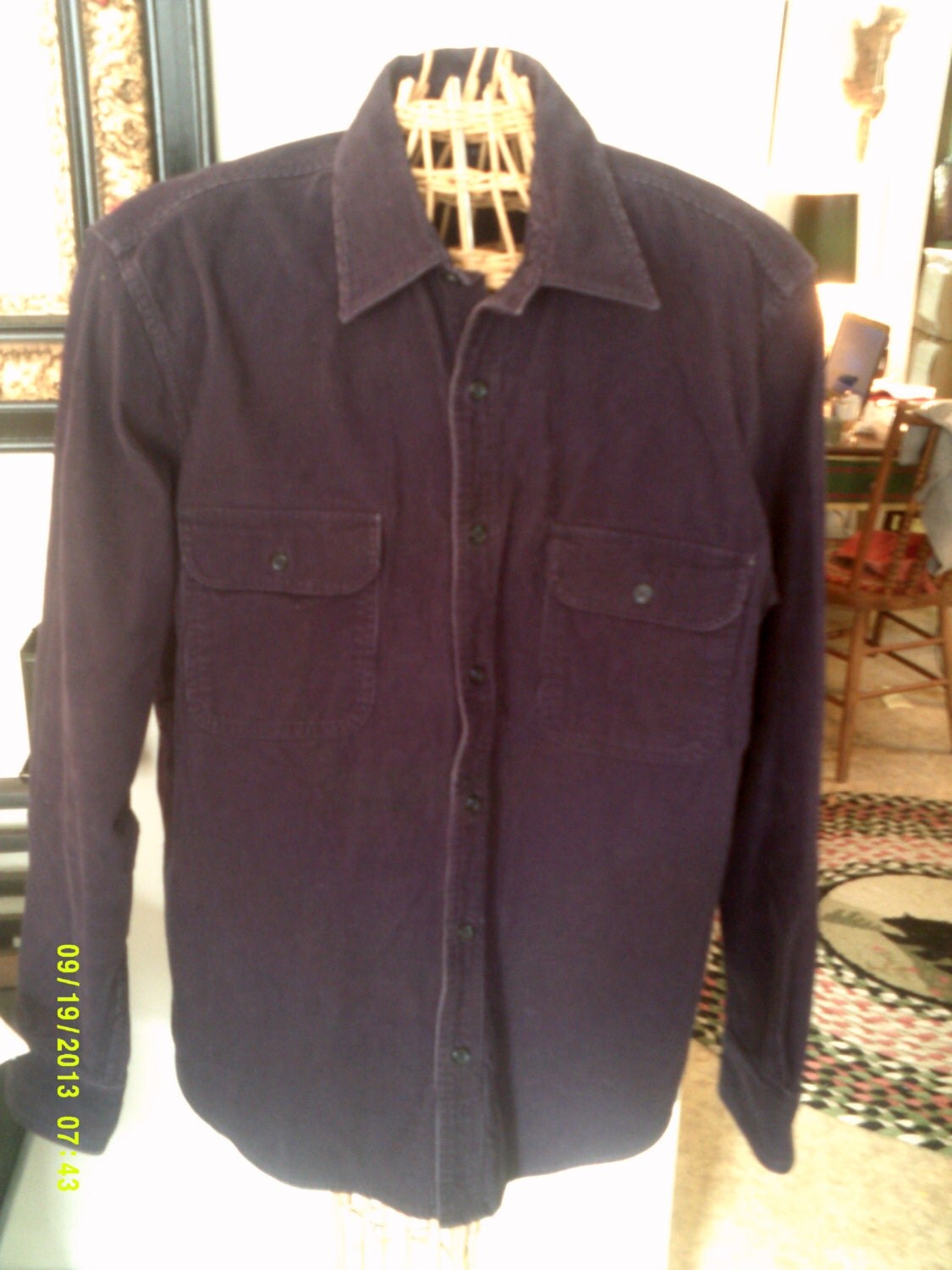Mens Navy Corduroy Shirt size Large by Lands End Mens
