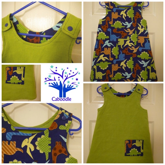 Reversible A line dress. Dinosaurs on Navy by CaboodleCrafting