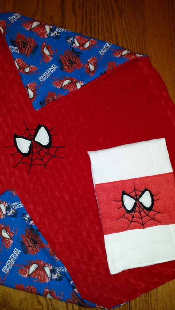 SPIDERMAN BaBY BLANKeT & BurP CLoTH MiNKY EMBRoiDERED REaDY To