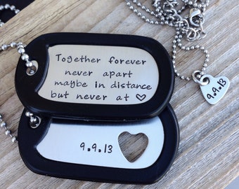 custom Hand stamped military dog tags his and her necklaces deployment gift