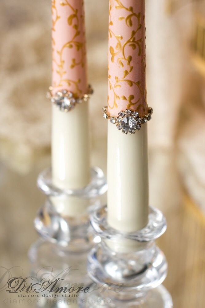Blush Pink Gold Wedding Unity Candle Taper Candles
