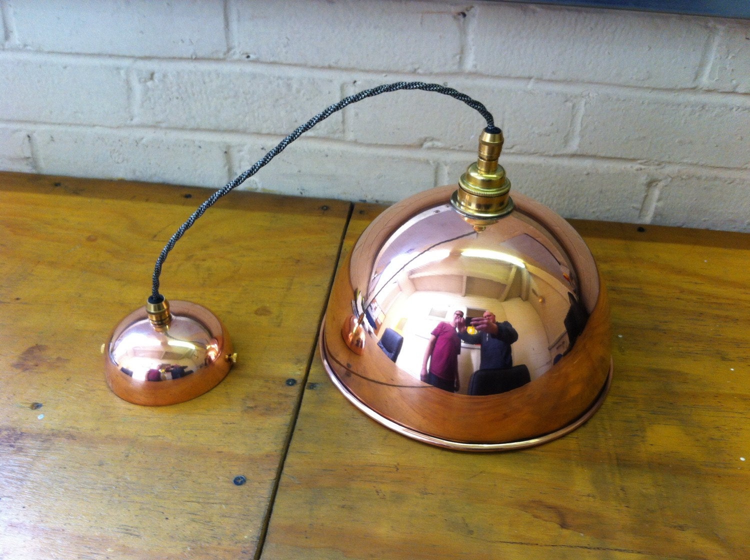 Copper pendant light fitting hand made in the uk