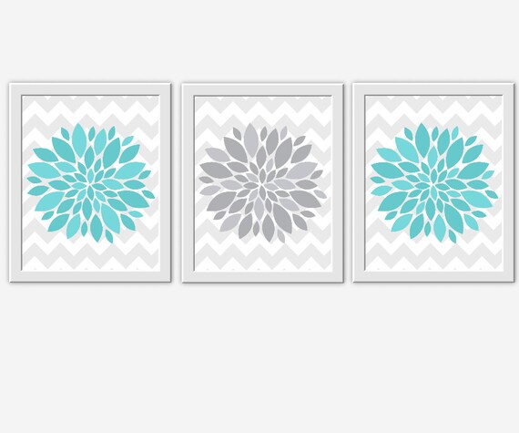 Modern Flower Wall Art Teal Turquoise Gray Flower Burst Dahlia Baby ...