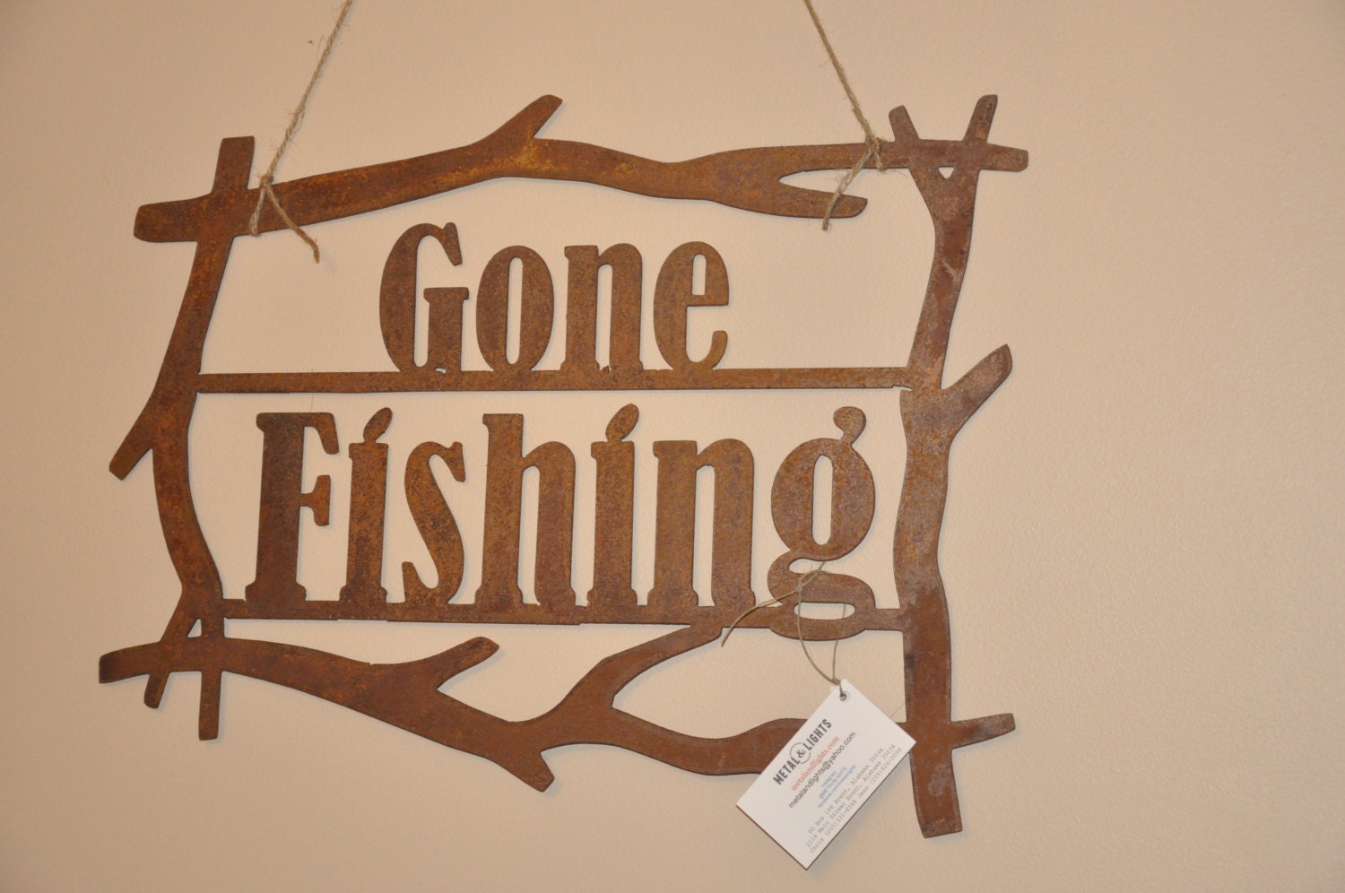 Gone Fishing Metal Art Sign Rusted Finish Indoor by MetalAndLights