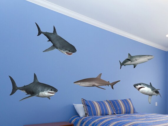 Squalo wall decal set squalo bianco adesivi murali di walljems