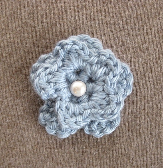 2 inch Mens Lapel Flower Pin Blue Crochet Flower Pearl