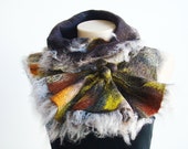 Felted Wool Scarf Neckpiece Collar. Felted Wrap scarf. Chunky scarf Shibori Multicolor Brown