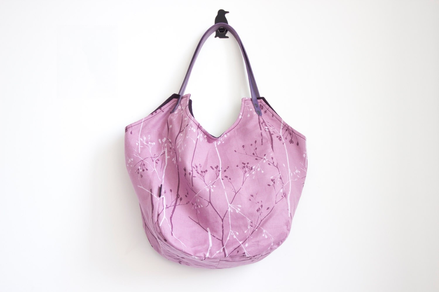 Large purple linen tote bag Purple canvas shopping bag by