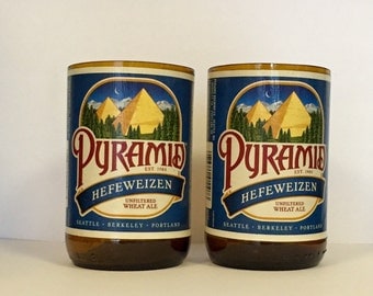 Pyramid Hefeweizen Beer Bottle Glasses. Recycled Glass Bottles.