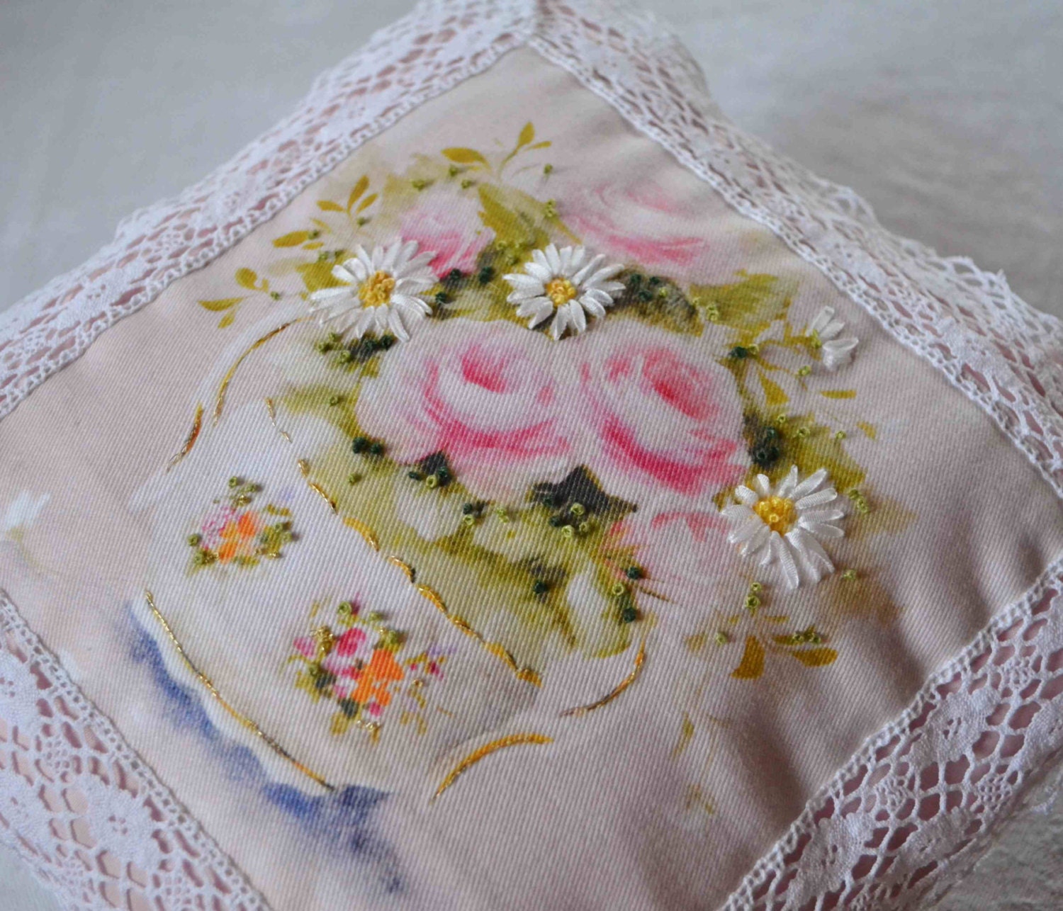 Silk ribbon embroidery kit daisies by FrenchDecoChic on Etsy