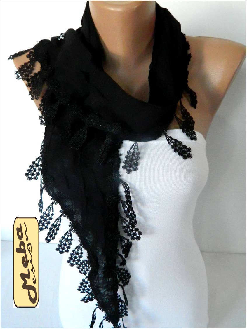 Black scarf women scarves guipure fashion scarf by MebaDesign