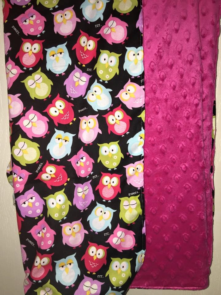 Owl print and Minky Blanket by CraftsbySandiLee on Etsy