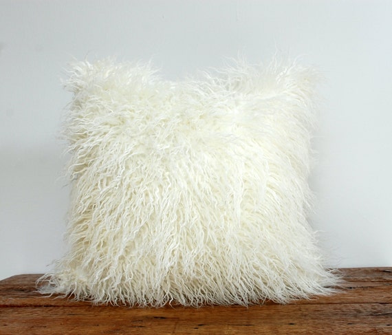 Faux Fur Pillow Cover Curly White Shag by MadeOfClothShop on Etsy