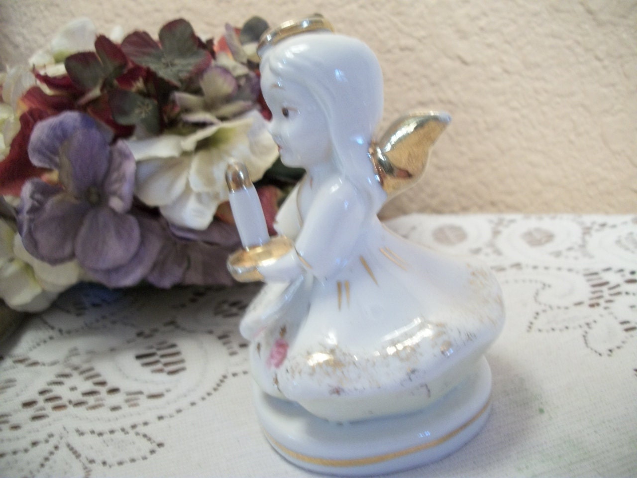 Angel Figurine White Porcelain Girl Holding by SpringJewelryThings