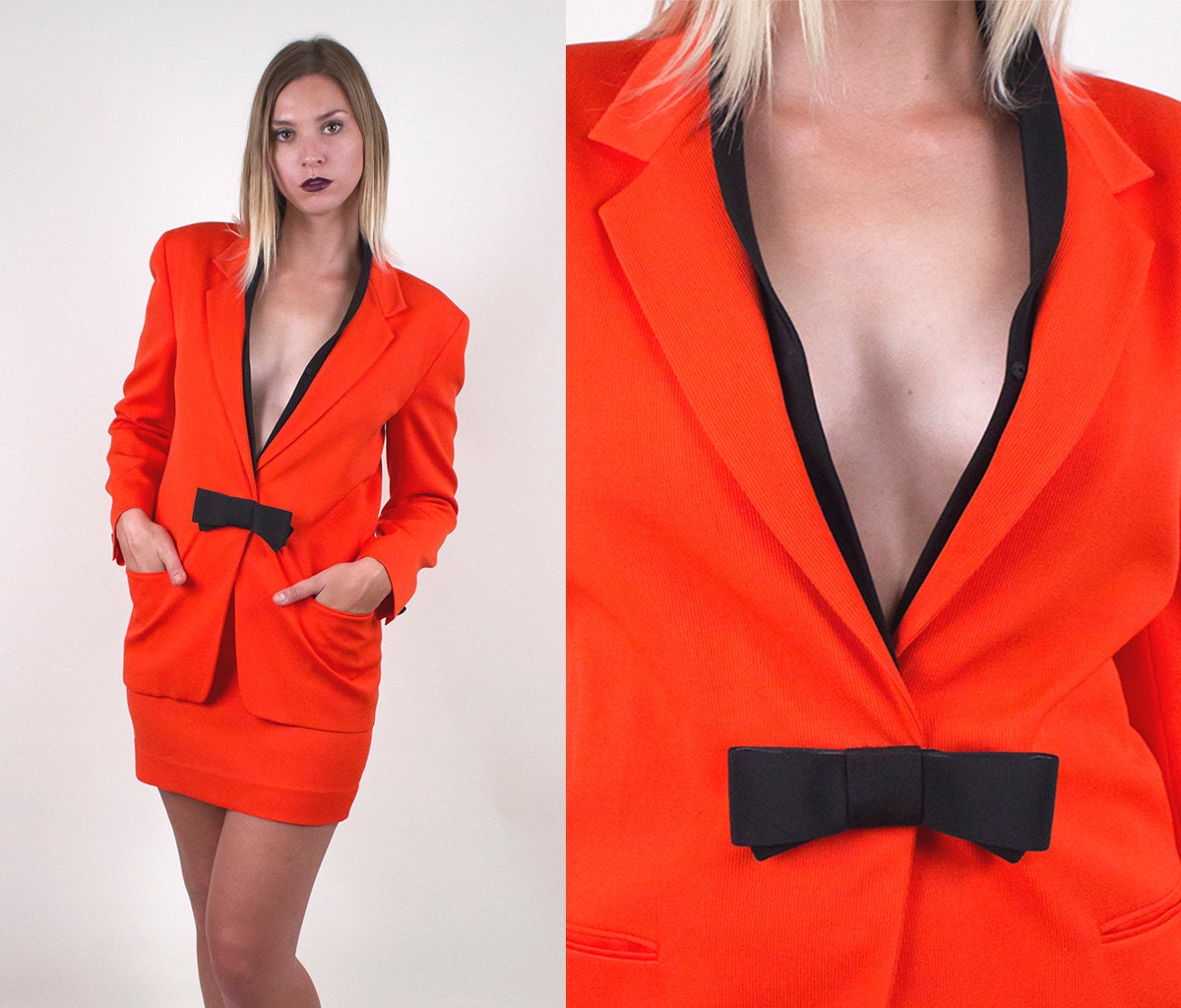 vintage 80s NEON orange tuxedo jacket matching by ...