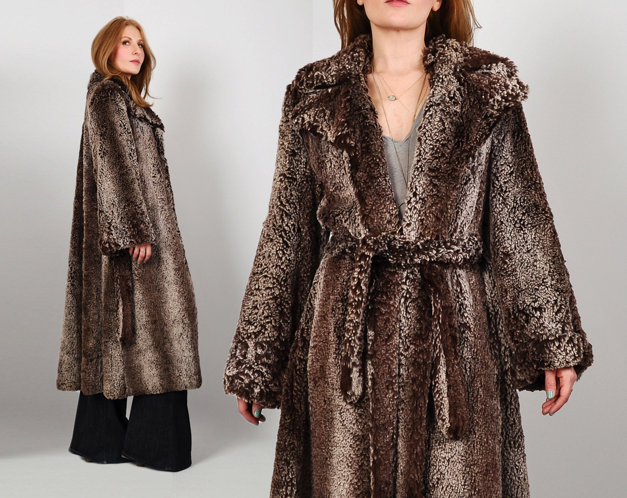 vintage 70s SHAGGY CARPET Wrap Coat S M faux fur by TinRoofVintage