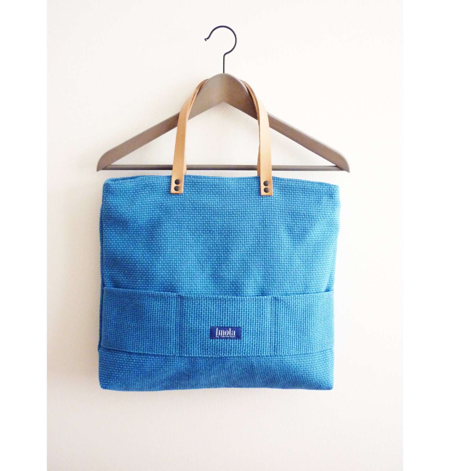 Large blue canvas tote bag shopping bag by imolabynoemiimola