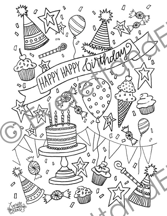 Digital Download Happy Happy Birthday  Coloring 