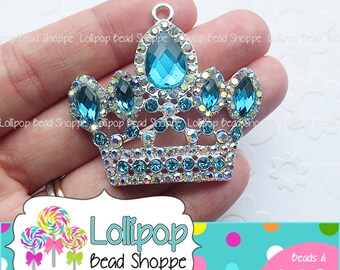 50mm TURQUOISE CROWN Rhinestone Pendant Princess Pendant Chunky Necklace Pendant Blue Tiara Bubblegum Beads Bubble Gum Beads RP26