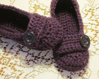 Oma House Slippers - Eggplant OR Choice of Colors - Acrylic Crochet House Slippers - Large Button - Women's Slippers - Ladies Gift Idea