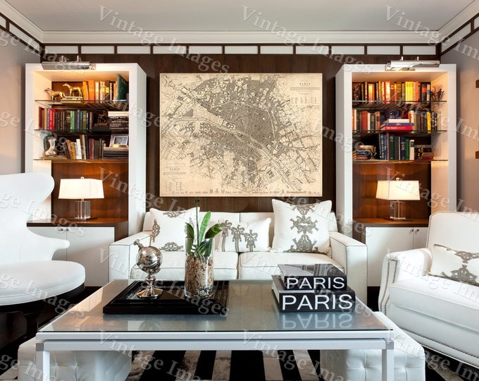 Old Paris Map, 1834 Giant Restoration Hardware Style Map Paris wall Map Fine art Print Poster Old Map of Paris, Antique Map wall art