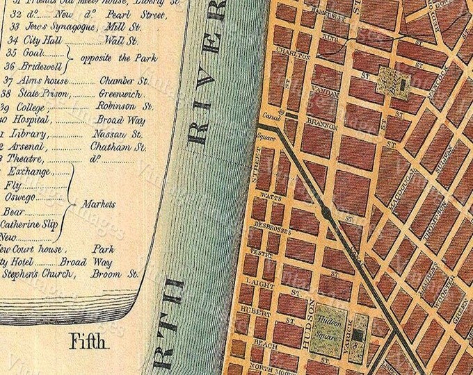 1807 Historic New York City Map Plan Restoration Hardware Style lower Manhattan wall Map Fine Art Print home decor