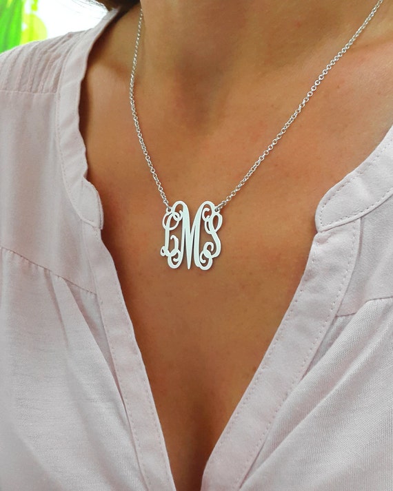 Personalized Monogram Necklace Silver Monogram Necklace 1