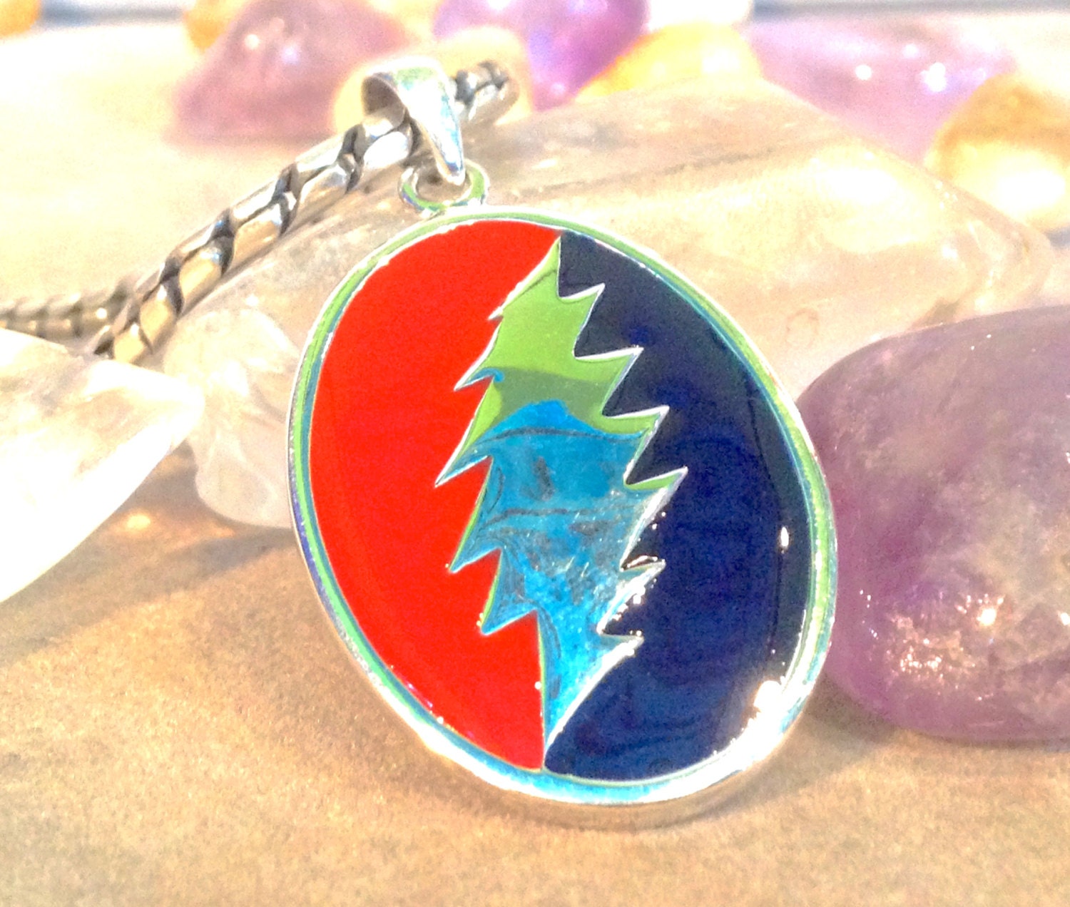 Grateful Dead Lightning Bolt Pendant / Steal Your Face. Hand