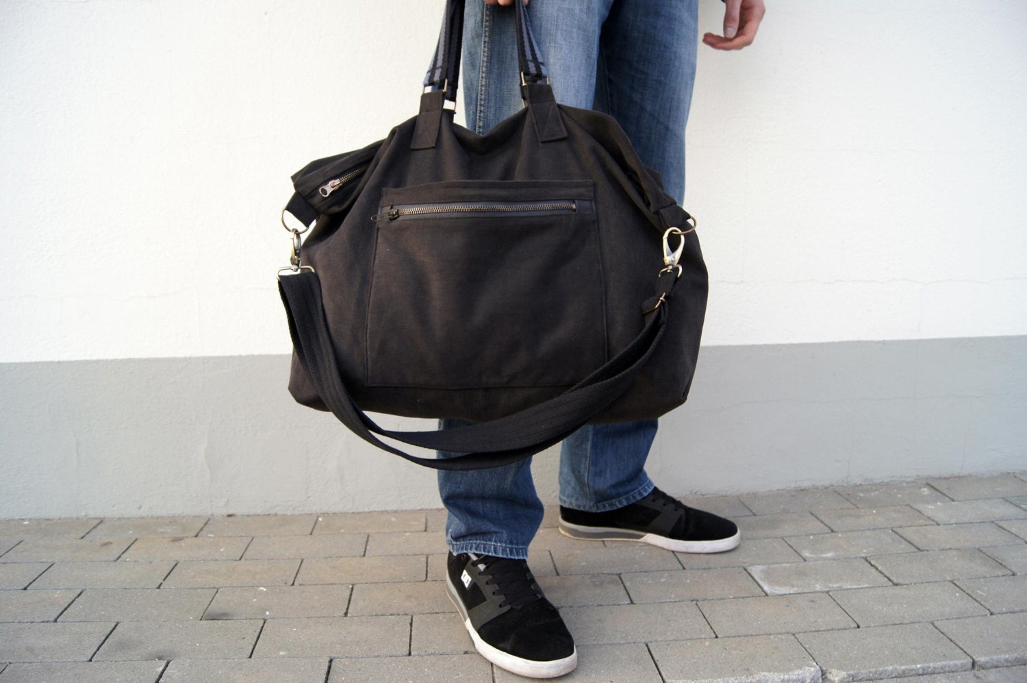 Black soft cotton Gym bag sports bag weekend bag travel