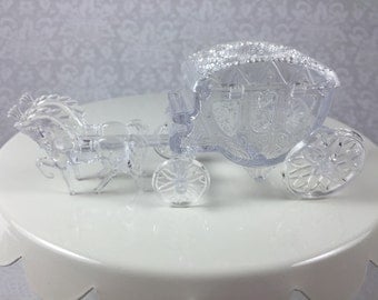 4 Clear Horse Drawn Cinderella Coach Carriage - Wedding, Quinceanera, Princess Party Cake Topper, Favor, Candy Container, Table Centerpiece