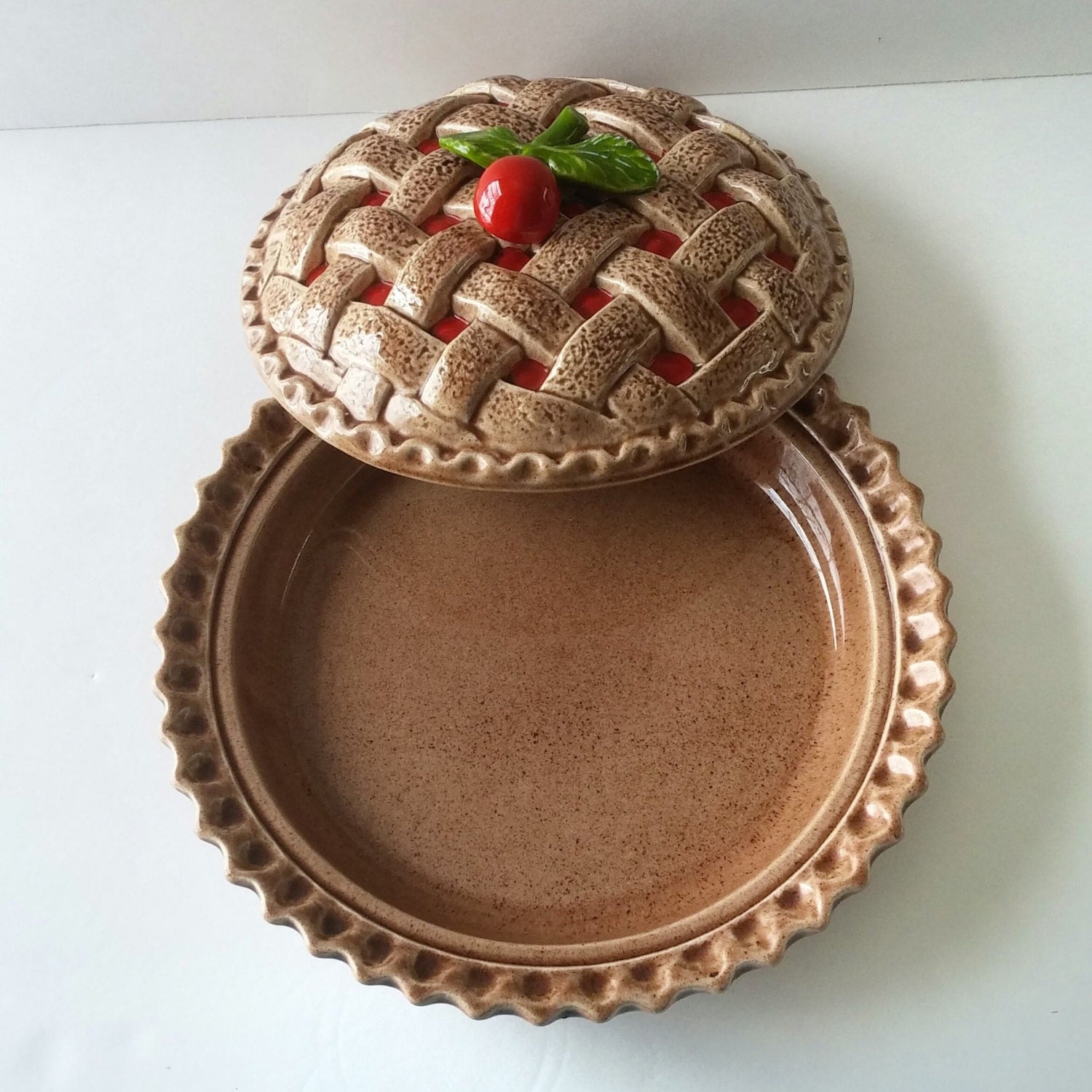 ceramic pie dish with lid vintage pie dish pie by JewelzAndBeyond