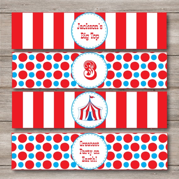 Carnival Water Labels with Editable Text Printable by Punkyprep