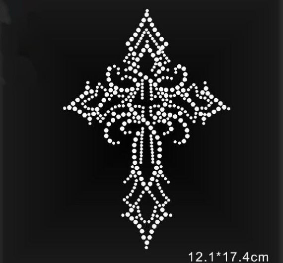 Rhinestone Cross Iron On Applique Transfer Hotfix