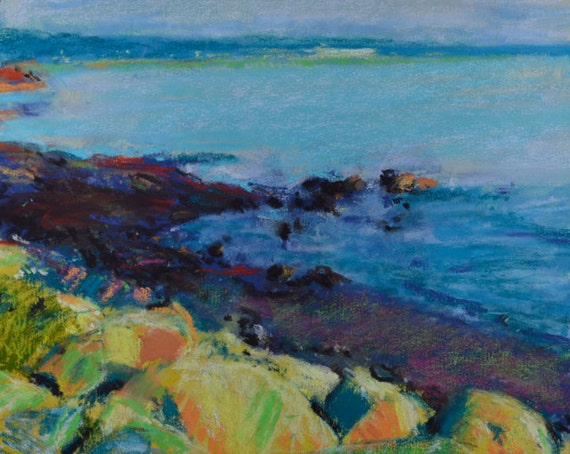 Reserved for JM: Original Pastel Painting Seascape Maine