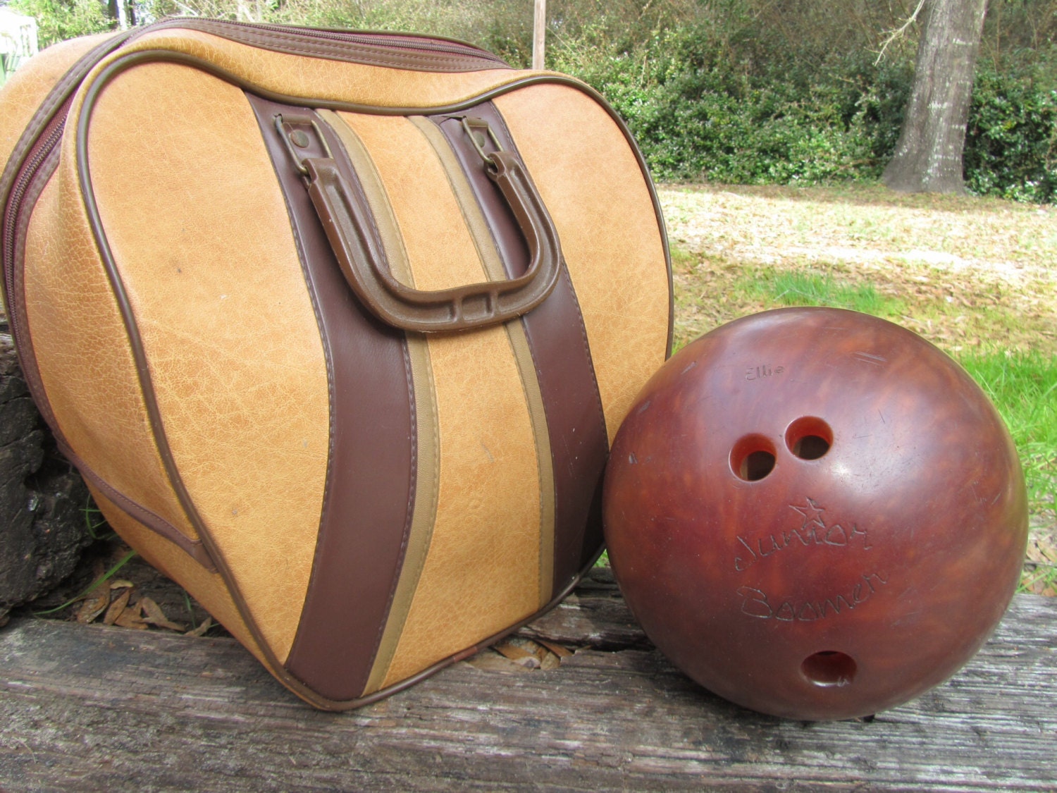 Vintage bowling ball bag with ball vintage by TnKTreasures