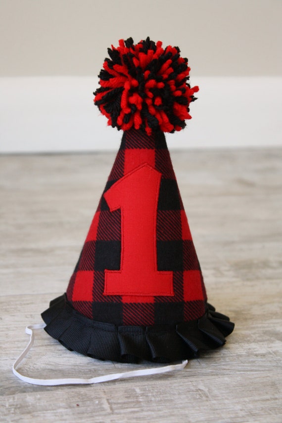 Lumberjack Theme Birthday Hat Red and Black Buffalo Paid Hat