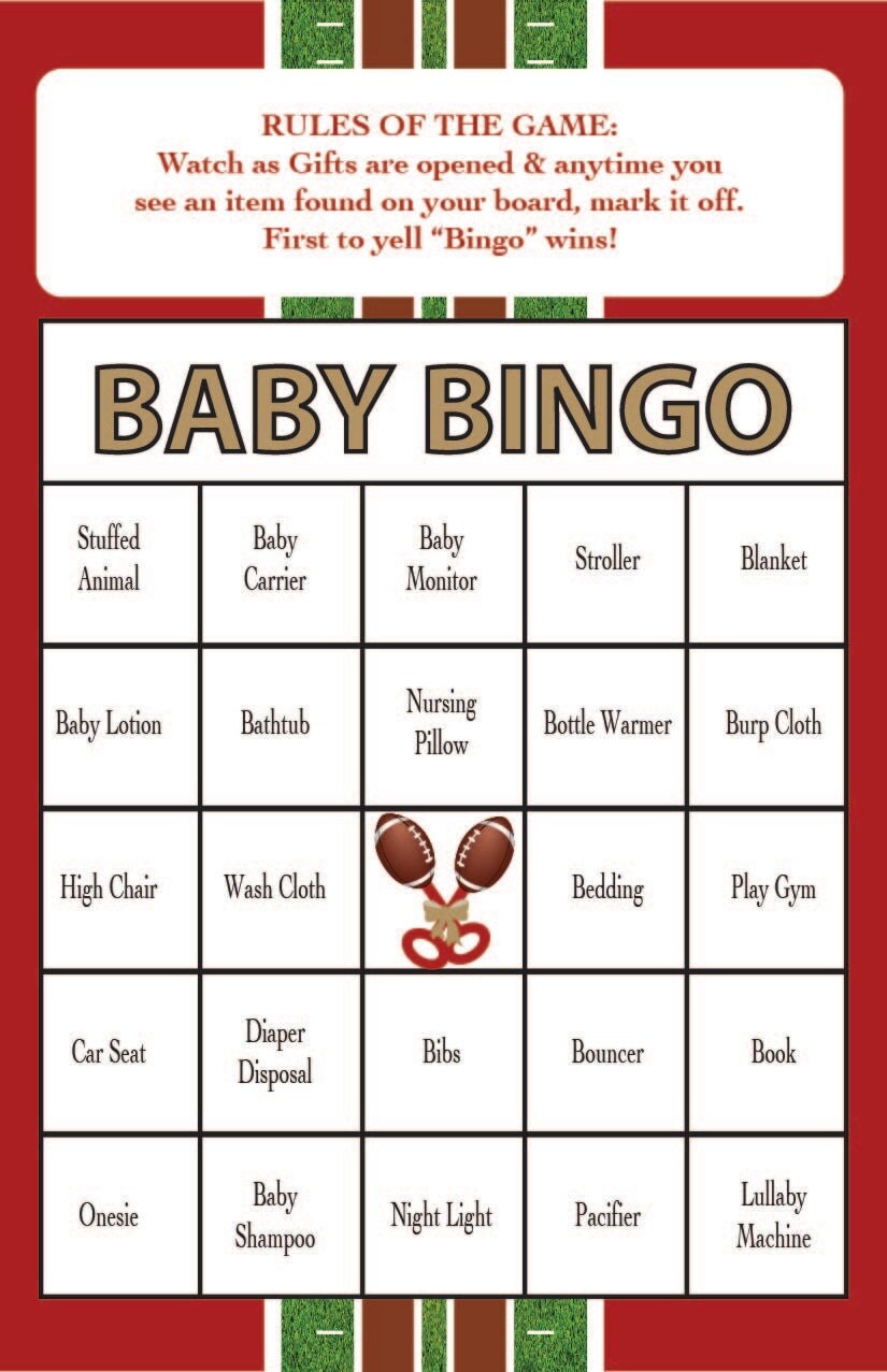 Baby Shower Bingo Game Football Theme Digital by InvitesbyIvonne