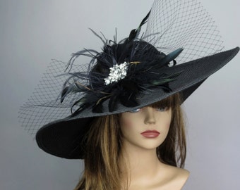 Black Wedding Head Piece Kentucky Derby Hat Fascinator Wedding Accessory Cocktail Hat