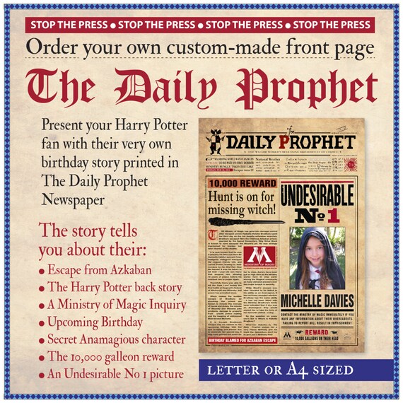 Printable Harry Potter Daily Prophet Front Page Custom Made