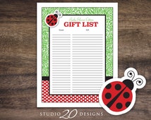Instant Download Ladybug Baby Showe r Gift Registry, Printable Gift ...