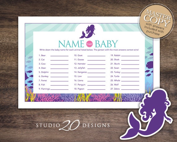 Instant Download Little Mermaid Name That Baby Game Purple