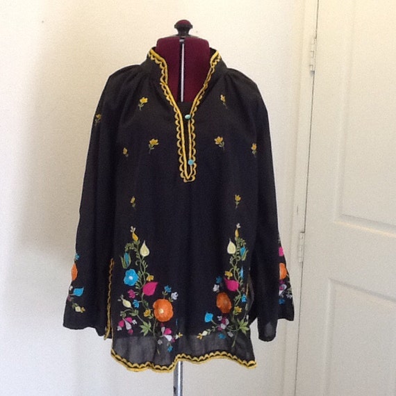 Vintage Boho Hippie Blouse Embroidered 1960s