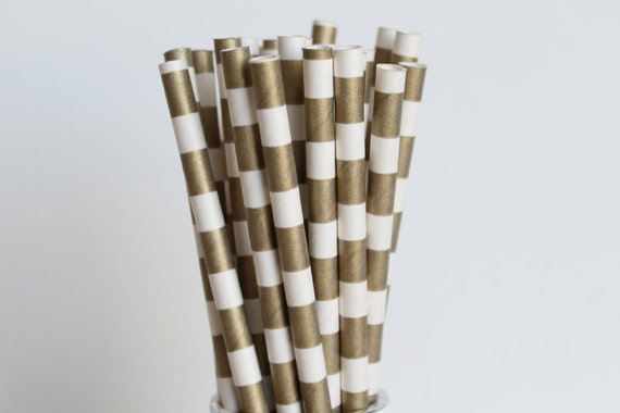 Gold Rugby Horizontal Striped Paper Straws-Gold Straws-Striped Straws-Wedding Straws-Mason Jar Straws-Party Straws-Gold Striped Straws Il_570xn