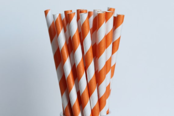 Orange Striped Paper Straws-Orange Straws-Striped Straws-Halloween Straws-Party Straws-Wedding Straws-Mason Jar Straws-Cake Pop Sticks Il_570xn