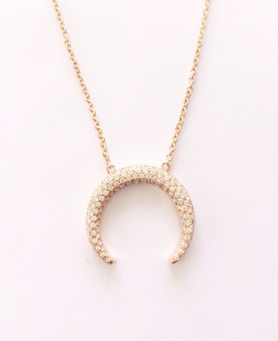 Items similar to Half moon diamond necklace in solid gold 9K, 14K, 18K